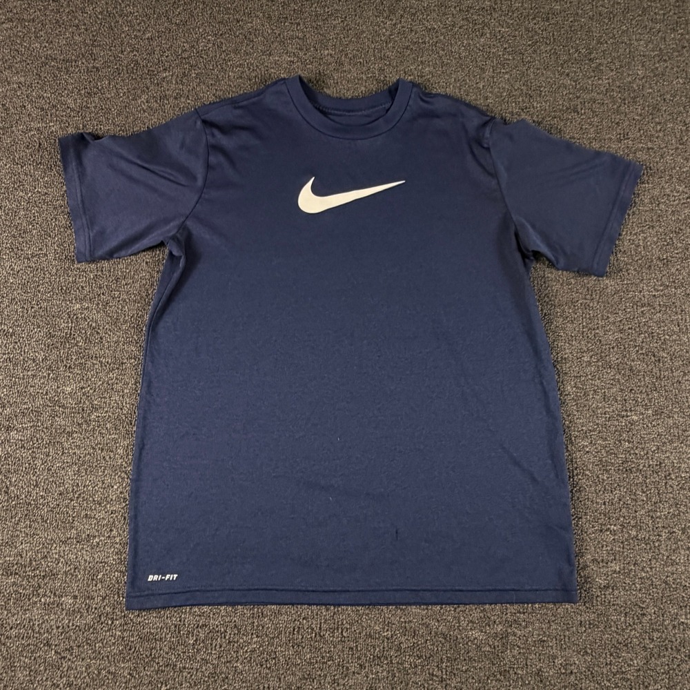 Nike T-Shirt Youth XL 380969-451 Navy Blue Dri-FIT Swoosh EUC